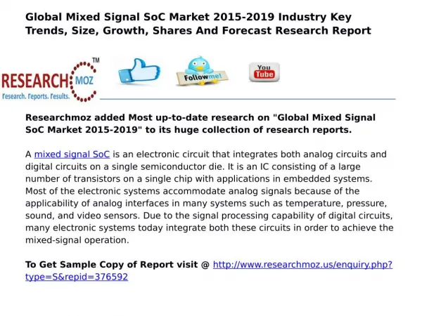 Global Mixed Signal SoC Market 2015-2019 | New Survey