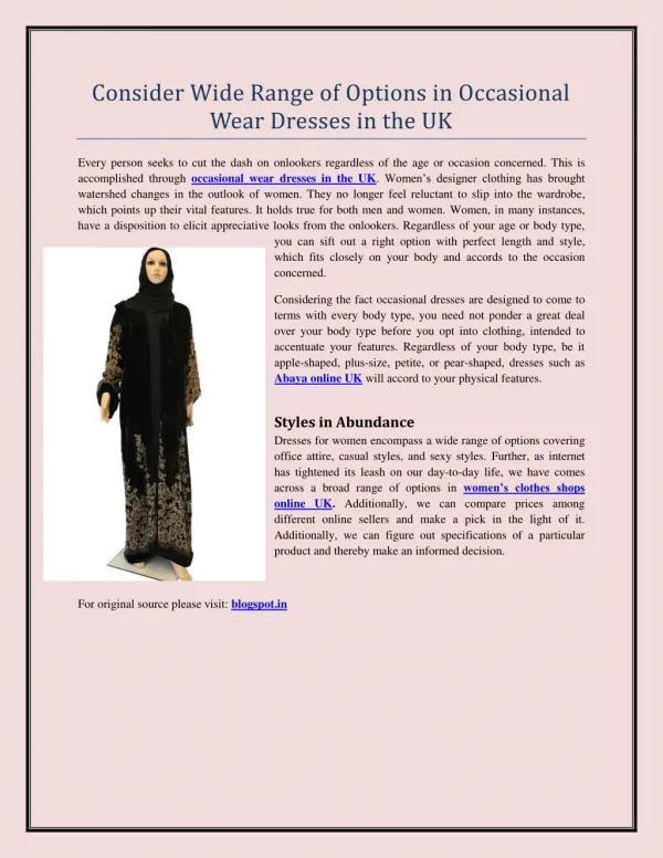 Consider Wide Range of Options in Occasional Wear Dresses in the UK
