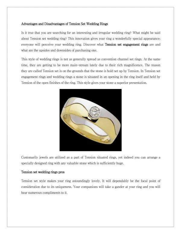 Advantages and Disadvantages of Tension Set Wedding Rings
