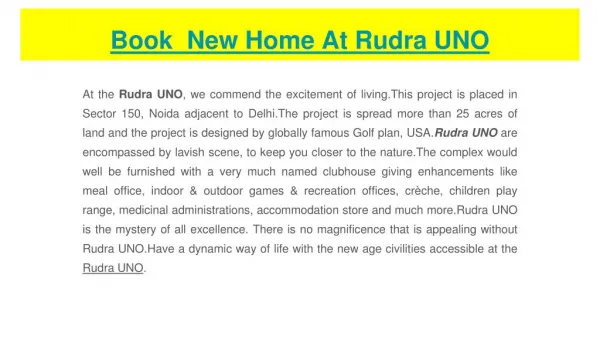 New Flats Available At Rudra UNO