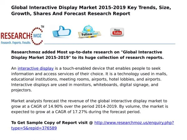 Global Interactive Display Market 2015-2019 | Latest Research Report