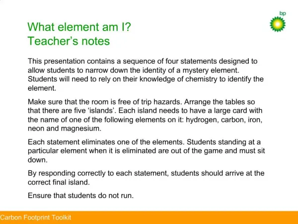 What element am I Teacher s notes