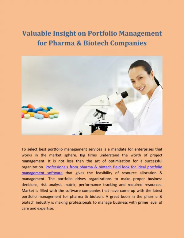 Valuable Insight on Portfolio Management for Pharma & Biotech Companies