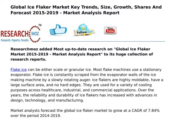 Global Ice Flaker Market 2015-2019 - Market Analysis Report