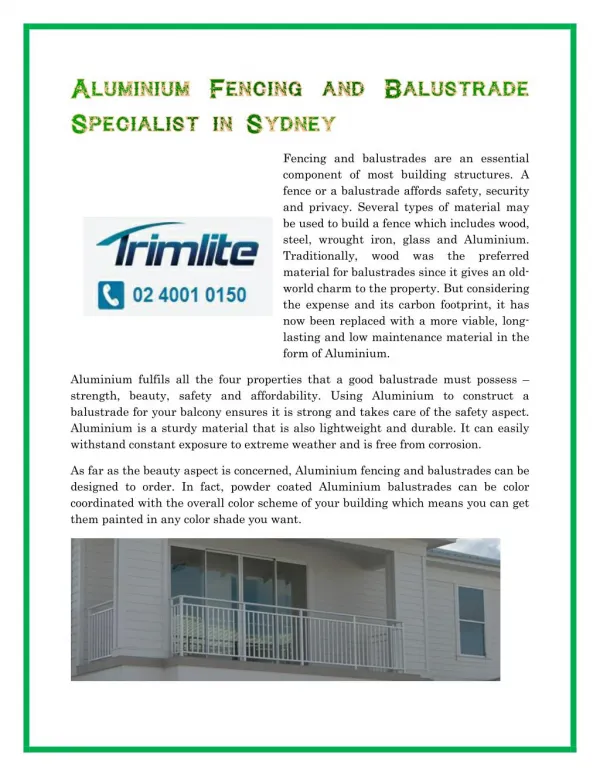 Aluminum Fencing and Balustrade Specialist in Sydney