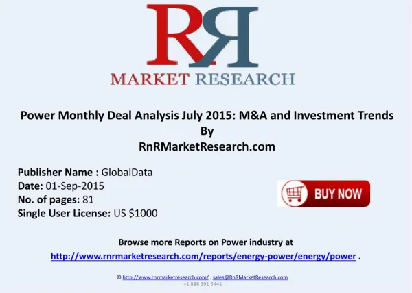 Power Monthly Deal Analysis July 2015 M&A and Investment Trends