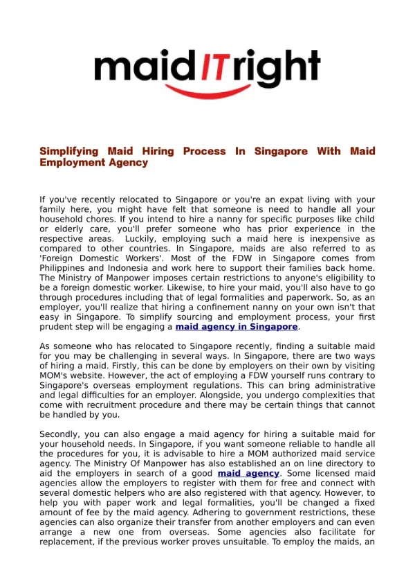 Simplifying Maid Hiring Process In Singapore With Maid Employment Agency