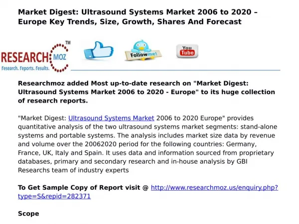 Market Digest: Ultrasound Systems Market 2006 to 2020 - Europe