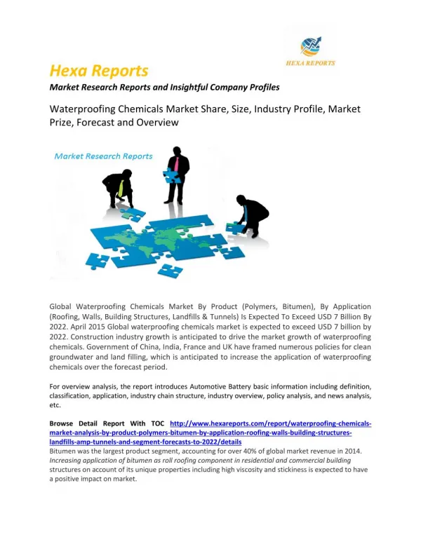 Waterproofing Chemicals Market Size, Application Analysis, Regional Outlook, Trends, Competitive Scenario And Forecasts