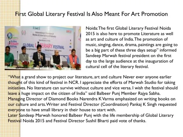 First Global Literary Festival Is Also Meant For Art Promotion