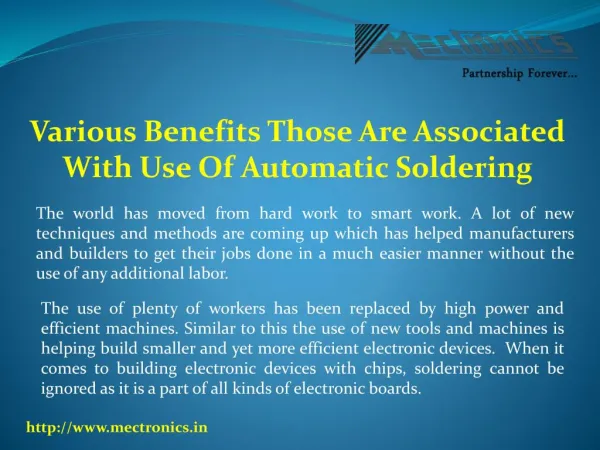Various Benefits Those Are Associated With Use Of Automatic Soldering