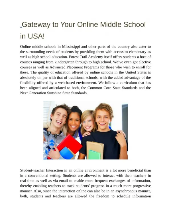 Gateway to your Online Middle School in USA