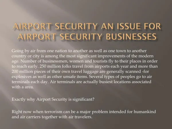 Airport Security an issue For Airport Security Businesses