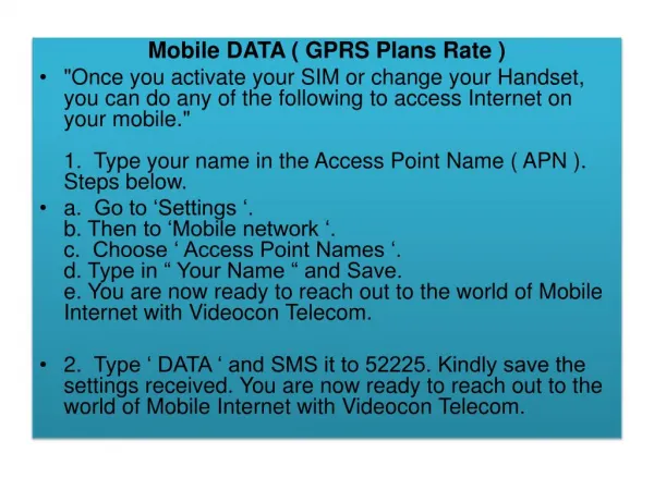 Videocon Telecom GPRS Plans Rate Bihar, UP East, UP West, Madhya Pradesh