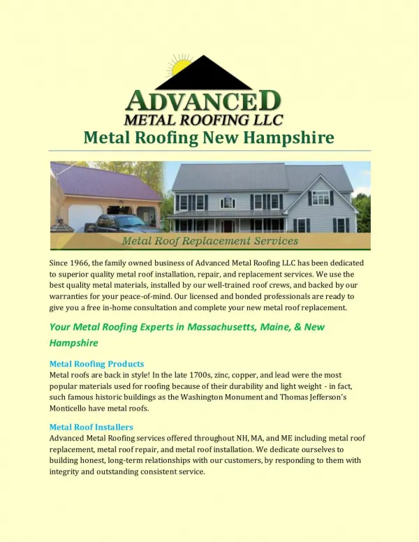 Metal Roofing New Hampshire