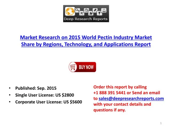 2015-2020 Global Pectin Industry Trends Survey and Opportunities Report