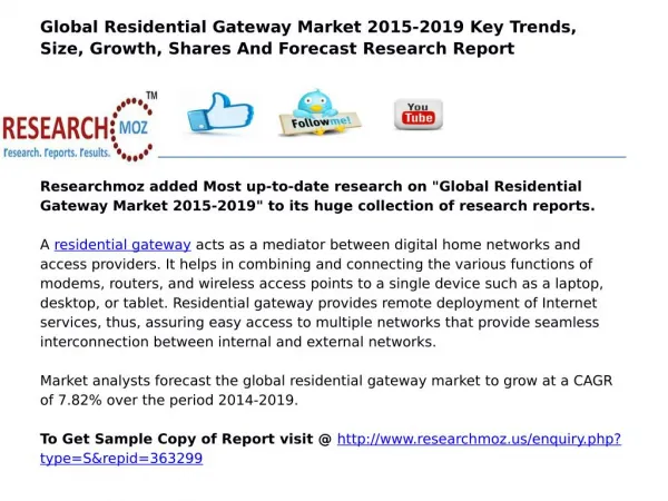 Global Residential Gateway Market 2015-2019