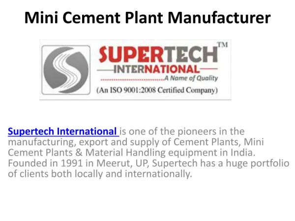 Mini Cement Plant Manufacturer