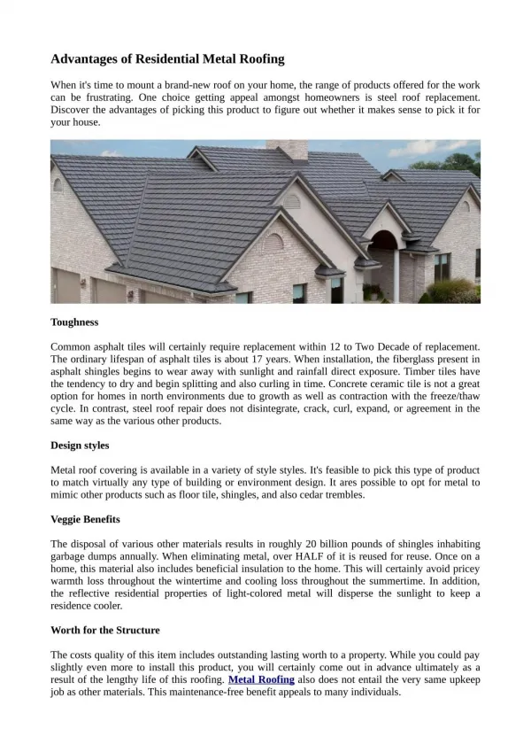 Advantages of Residential Metal Roofing