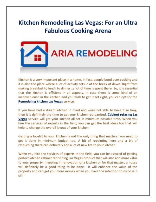 Kitchen Remodeling Las Vegas: For an Ultra Fabulous Cooking Arena