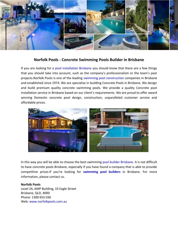Norfolk Pools - Concrete Swimming Pools Builder in Brisbane