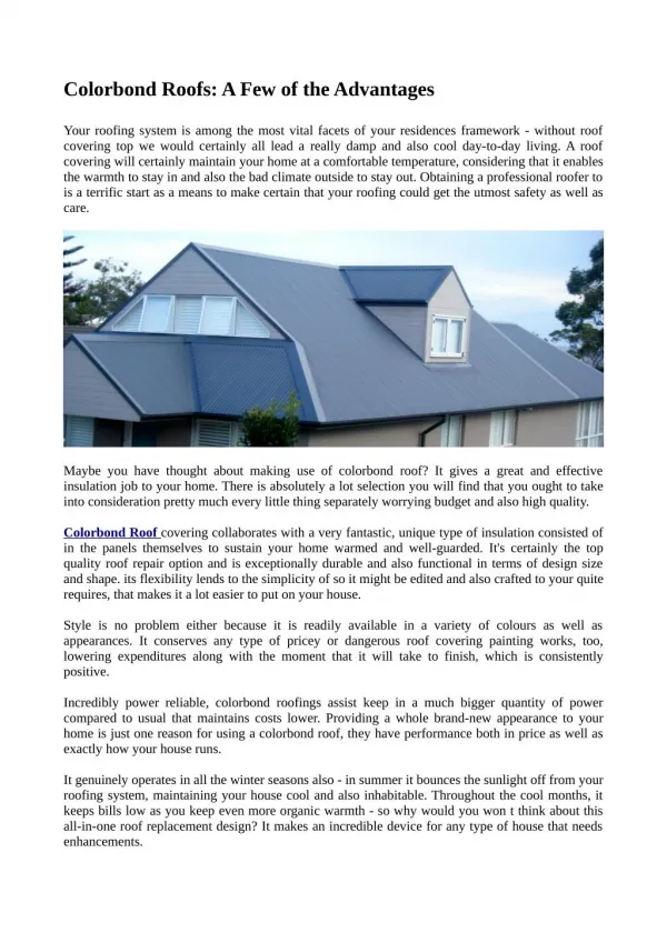 Colorbond Roofs: A Few of the Advantages