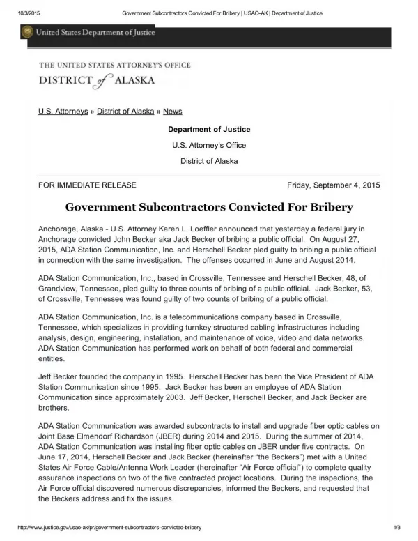 Blog 117 Government Subcontractors Convicted For Bribery _ USAO- AK _ Department of Justice