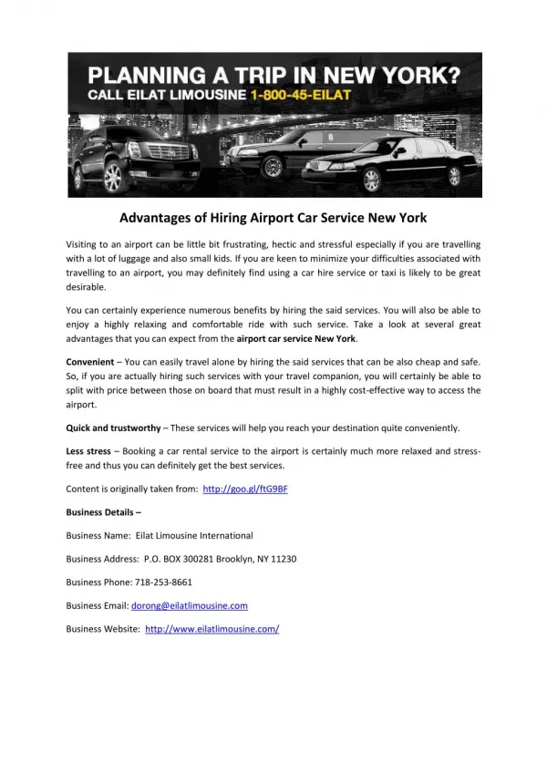 Advantages of Hiring Airport Car Service New York