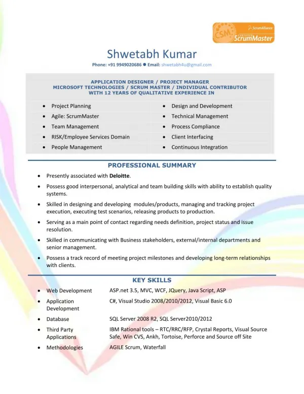 Resume of Shwetabh Kumar, Project Manager at Deloitte