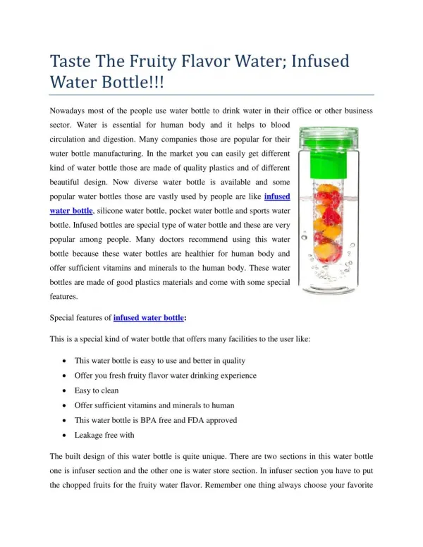 Taste The Fruity Flavor Water; Infused Water Bottle!!!