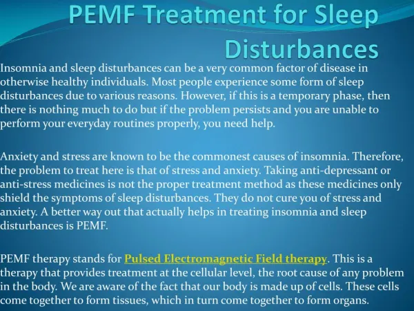 PEMF Treatment for Sleep Disturbances
