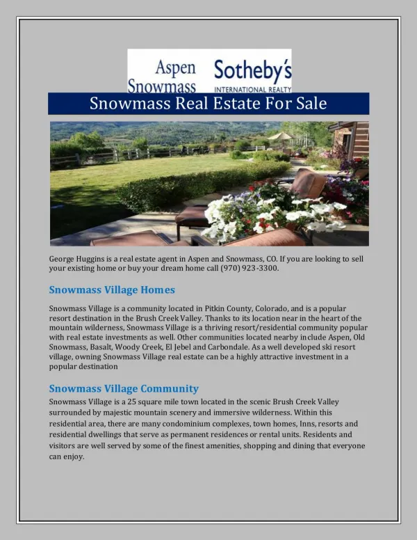 Snowmass Real Estate For Sale
