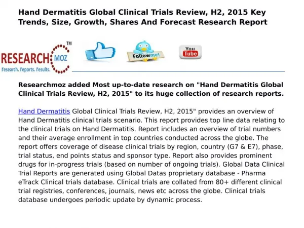 Hand Dermatitis Global Clinical Trials Review, H2, 2015