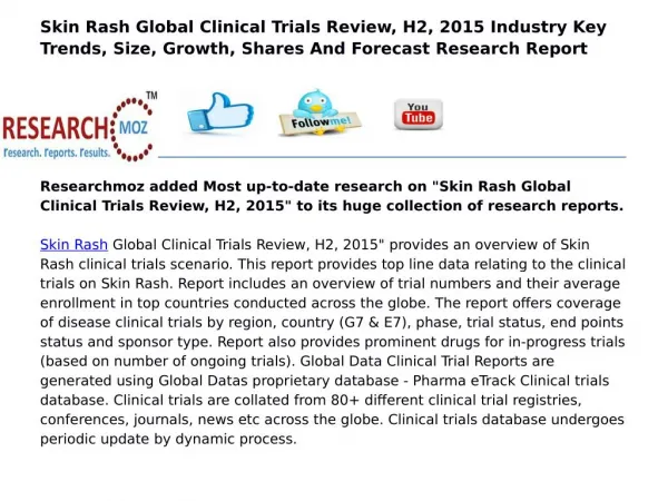 Skin Rash Global Clinical Trials Review, H2, 2015