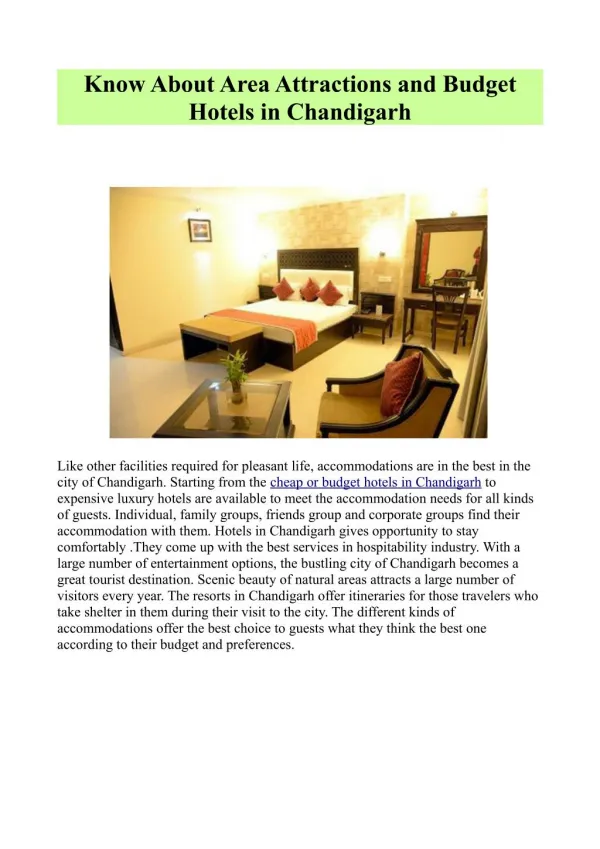 Budget Hotels in Chandigarh