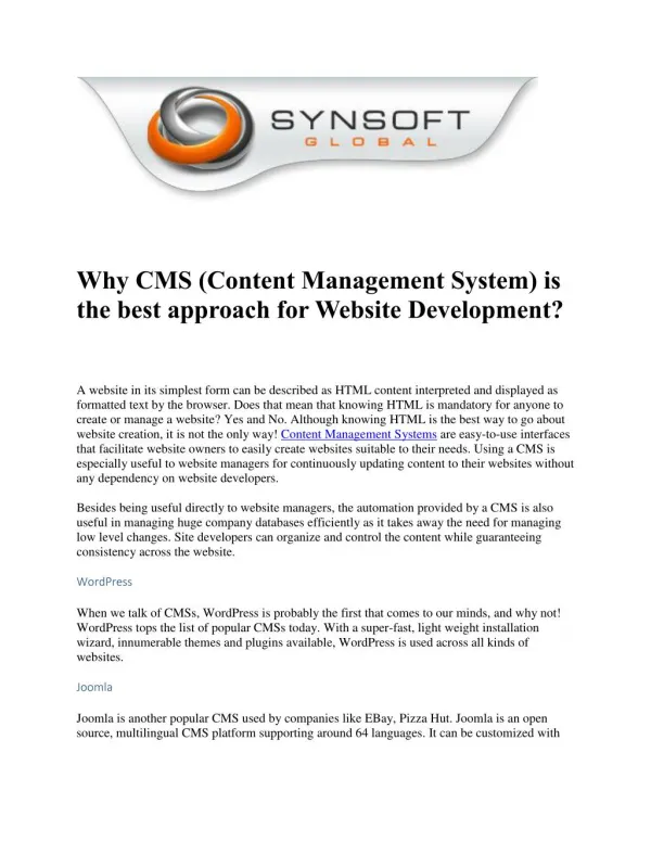 Why CMS (Content Management System) is the best approach for Website Development?