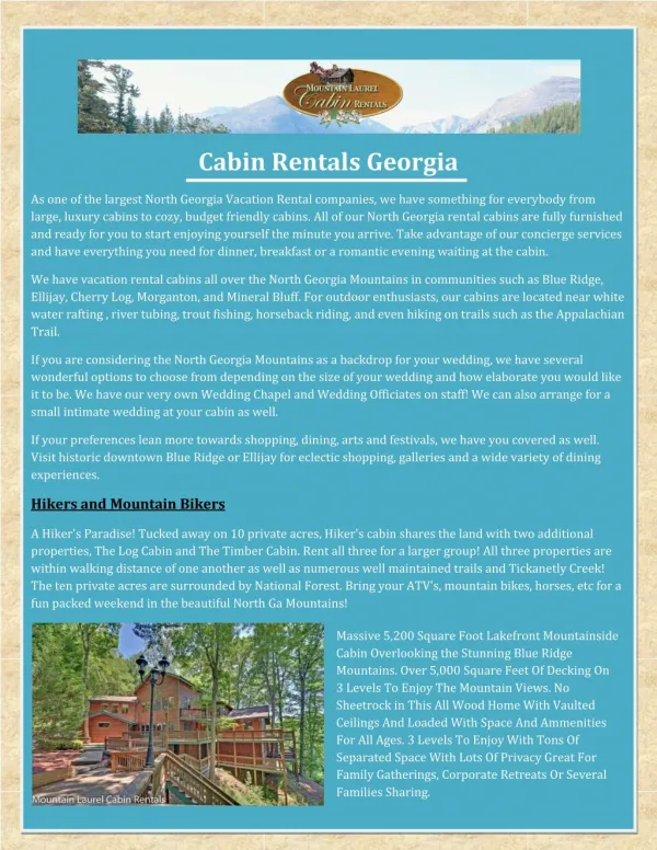 Cabin Rentals Georgia