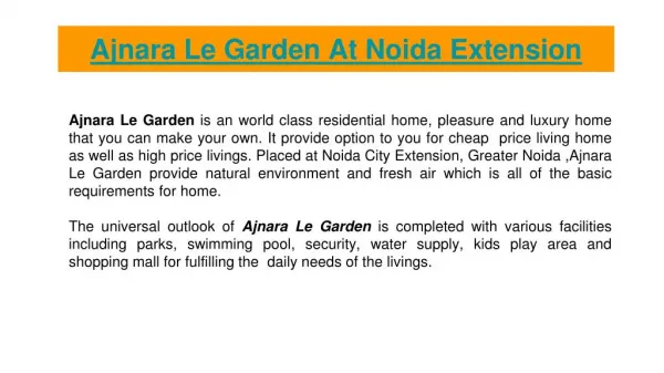 Make Your own Home At Ajnara Le Garden