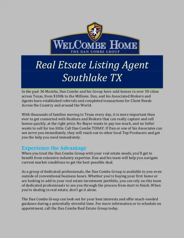 Real Etsate Listing Agent Southlake TX