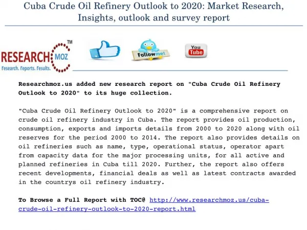 Cuba Crude Oil Refinery Outlook to 2020