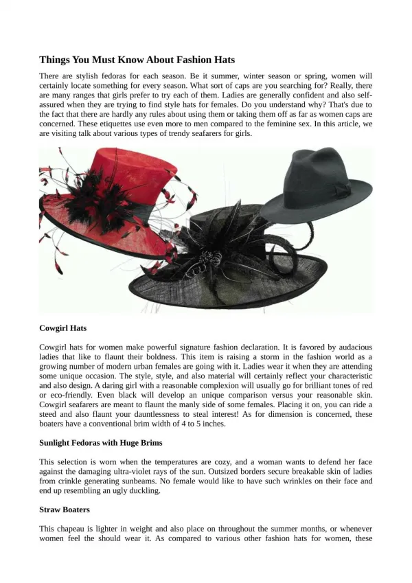 Things You Must Know About Fashion Hats