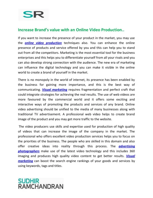 Increase Brand’s value with an Online Video Production