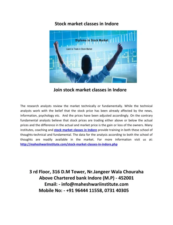 join stock market classes in indore