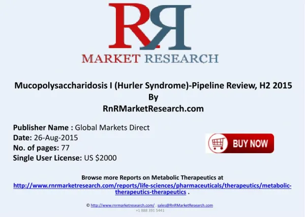 Mucopolysaccharidosis I Hurler Syndrome Pipeline Therapeutics Development Review H2 2015