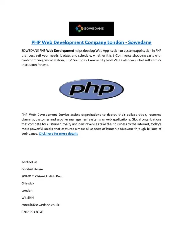 PHP Web Development Company London - Sowedane