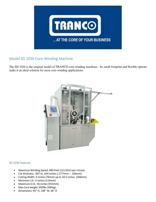 TRANCO Model SD 1036 Core-Winding Machine