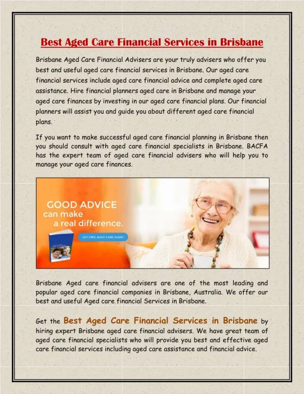 Best Aged Care Financial Services in Brisbane