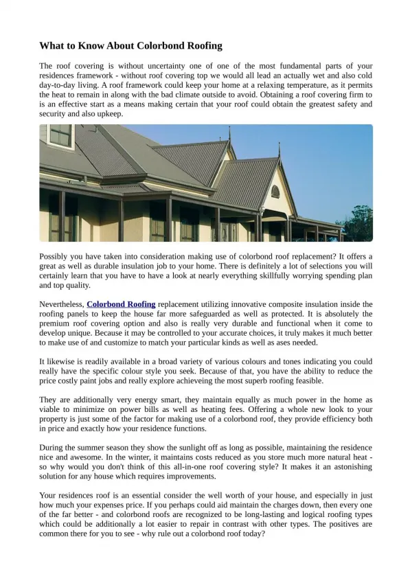 What to Know About Colorbond Roofing