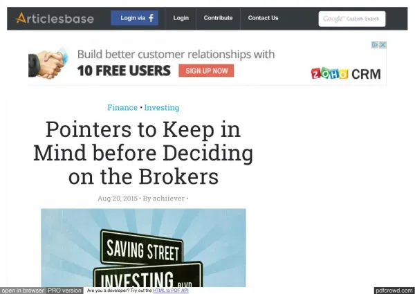 Pointers to Keep in Mind before Deciding on the Brokers