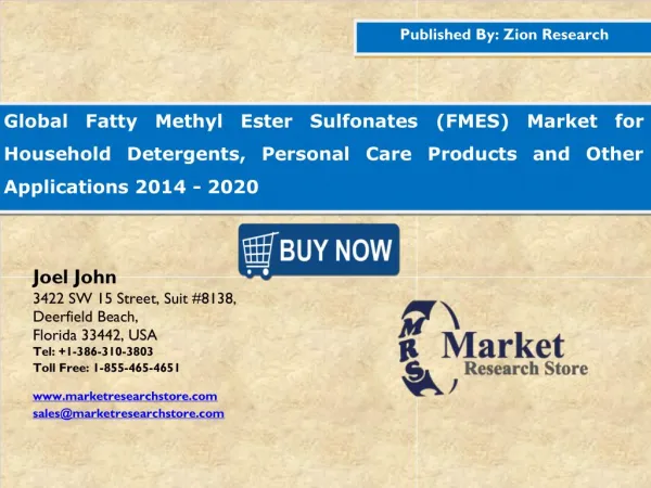Global Fatty Methyl Ester Sulfonates Market to reach USD 1.58 billion by 2020